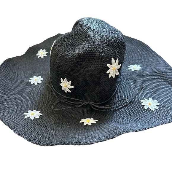 Cappelli Straworld Inc Straw Hat Daisy Wide Brim Black - Picture 2 of 4
